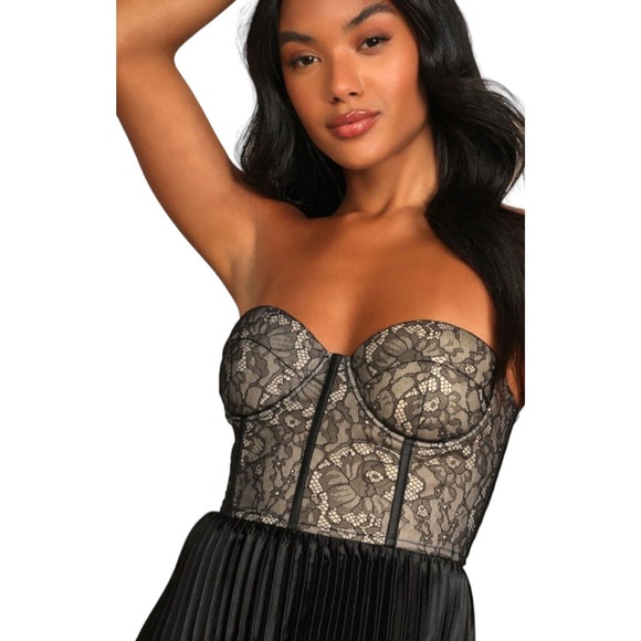LULUS Black Lace Bustier Strapless Mini Corset Dress by Ideal Romance Sm… - Picture 4 of 16